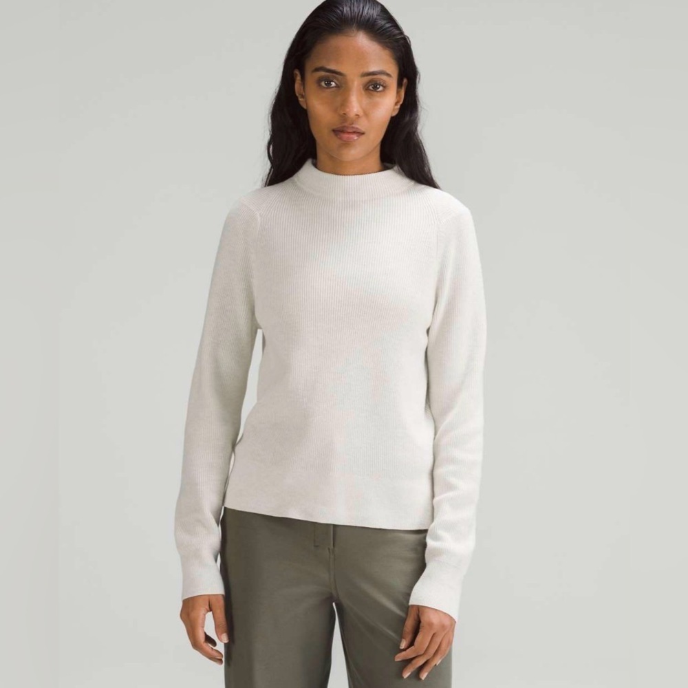 Lululemon Boxy Cotton-Blend Sweater Heathered Bone Cream sz est 8-10